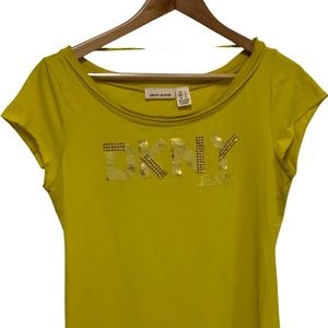 DKNY Yellow Tee with Embellished Logo